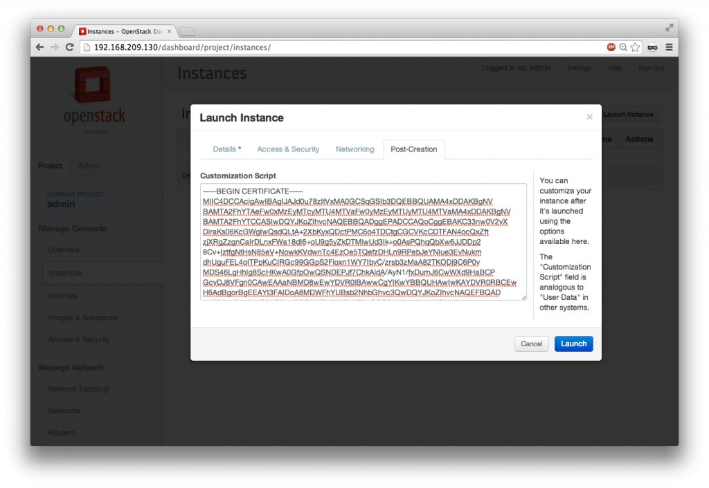 OpenStack certificate in user_data